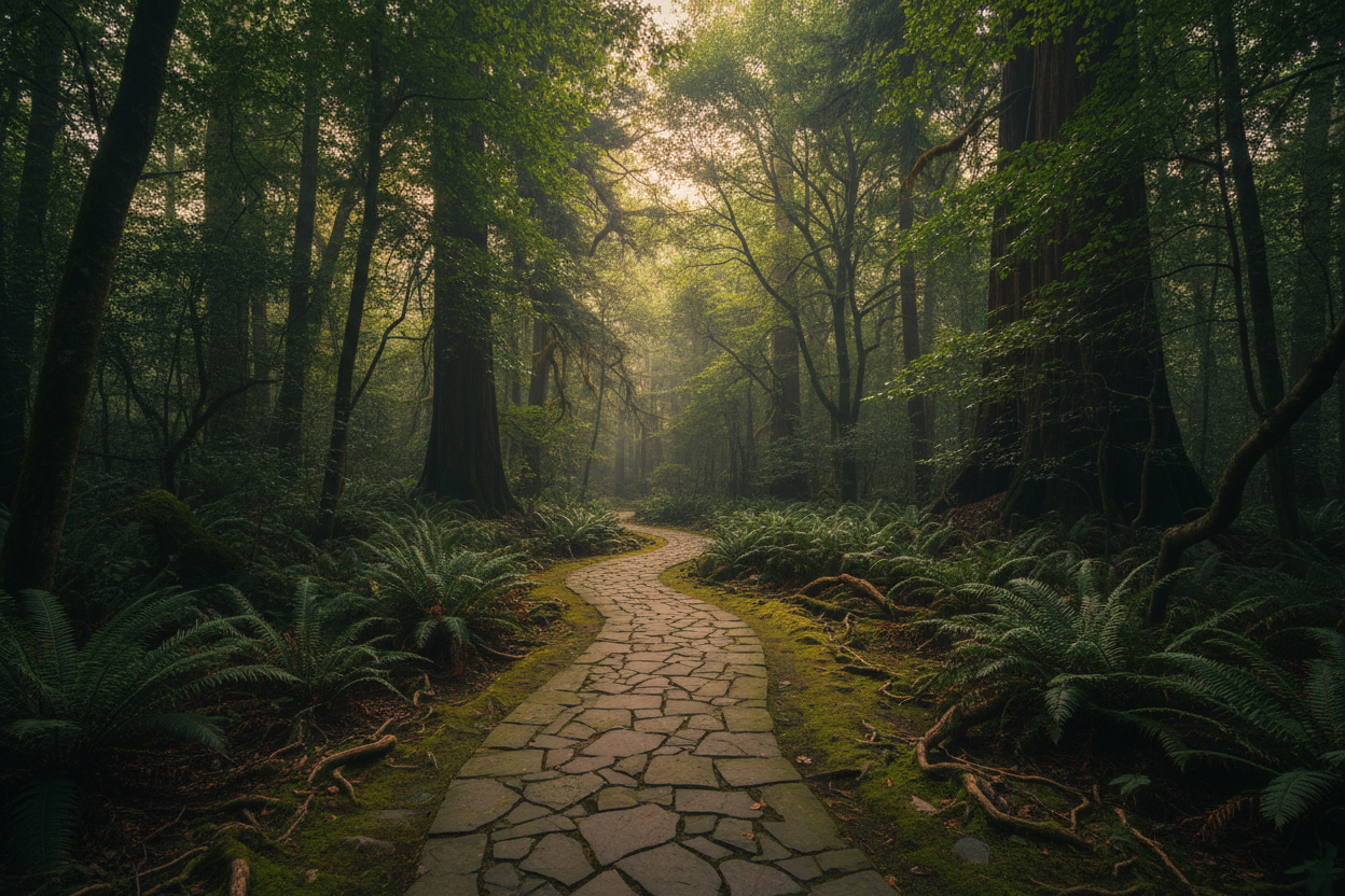 Pathway leading into a forest